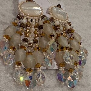 Vintage New Mother of Pearl Chrystal & Vtg Glass Chipita Eartings New Clip